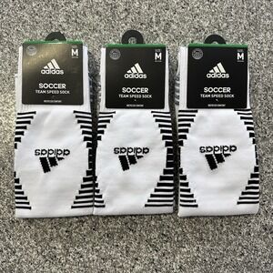 Adidas Soccer Socks Adult M Mens 5-8.5 White Team Speed Lot of 3 Pairs Cushioned
